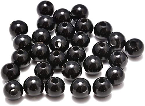 AD Beads Natural Gemstone 10mm Round Loose Beads Big Hole 2mm Sized 30pcs (Black Agate) - color: Black Agate