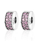 Clip Stopper Spacer Charms for Bracelets Necklaces, Compatible with Pandora,Jewery Mking DIY - style: Pink Pavé Clip
