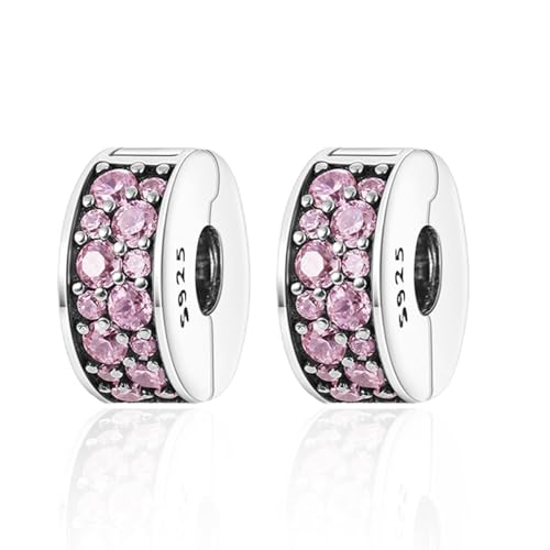 Clip Stopper Spacer Charms for Bracelets Necklaces, Compatible with Pandora,Jewery Mking DIY - style: Pink Pavé Clip