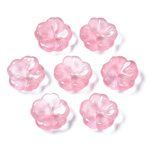 KISSITTY 100pcs Flower Glass Beads Pink Crystal Aesthetic Flowers Drilled Bead Caps Charm Spacers for DIY Necklaces Earrings Bracelets Jewelry Craft Making for Women - color: Pink