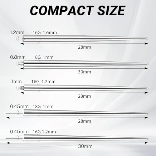 16G 18G Piercing Taper Insertion Tool – Stainless Steel Piercing Ball Grabber Tool Sets with Threadless Insertion Pin & Threader Tools Fit for Ear/Nose/Eyebrow/Lip Piercings - color: 16G(1.2mm), 18G(1.0mm)