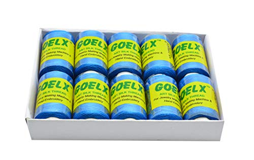 Goelx Silk Thread by Shade No for Jewelry, Tassel Making, Embroidery, Crafts, Shiny Soft Thread Spools - Blue - 187 - color: Blue - 187