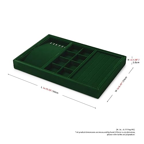 4 In 1 Velvet Jewelry Trays Jewelry Drawer Organizer Tray Stackable Jewelry Trays Necklace Bracelet Ring Earring Organizer Tray (Green) - size: 3 Grid