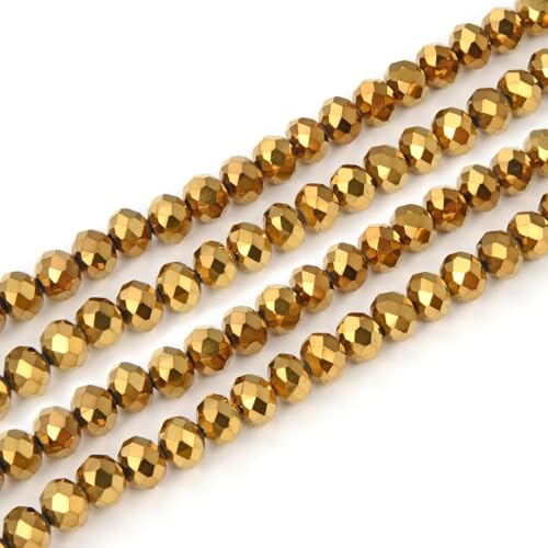 500pcs Czech Faceted Rondelle Crystal Glass Loose Beads 4mm Small Tiny Spacer Bulk Gold Aurum for DIY Craft Jewelry Making CCR433 - color: Gold Aurum, size: 4mm (0.16") - 500pcs