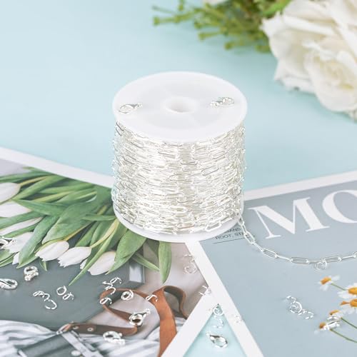 YOUBEIYEE 32.8 Feet Silver Paperclip Chain for Jewelry Making Silver Plated Brass Chain Roll for Women Necklace Bracelet DIY Jewelry Supplies - color: Paperclip