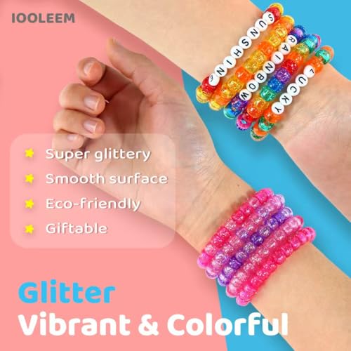 IOOLEEM Glitter Pony Beads,1200pcs Beads for Bracelets Making & Hair braiding, Kandi Friendship Bracelets & Jewelry Making. - color: Glitter-color