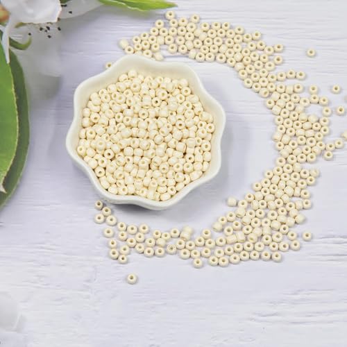 Size 6/0 Crafts Glass Seed Beads 4mm Beige Beads for Jewelry Making (Total About 100g About 1200pcs) - color: Beige