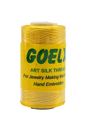 Goelx Silk Thread by Shade No for Jewelry, Tassel Making, Embroidery, Crafts, Shiny Soft Thread Spools - Yellow - 58 - color: Yellow - 58