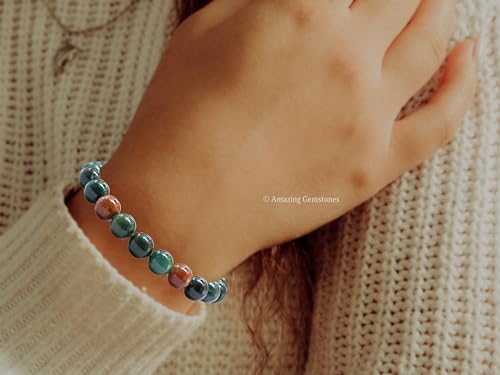 Amazing Gemstone Bloodstone Bracelet for Women Men's Gifts - Protection Healing Crystal Bracelet - 8mm Gemstone Beaded Adjustable Bracelet Pulseras Para Hombres Mujer Stocking Stuffers - color: Bloodstone
