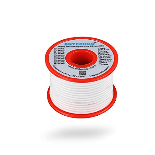 BNTECHGO 30 Gauge Silicone Wire Spool 100 ft White Flexible 30 AWG Stranded Tinned Copper Wire - size: 30 gauge silicone wire 100ft, style: White