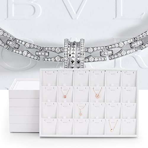 White Jewelry Display Organizer Tray Stackable Premium PU Leather 24 Grid Trinket Earring Ring Organizer Tray - size: 24 Grid