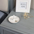 HOME SMILE Initials Ring Holder Jewery Tray with personalized M-Monogrammed Engagement Gifts for Friends,Birthday Mother's Day Christmas Gifts for Women,Ceramic White - style: M
