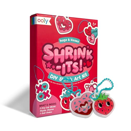 Ooly Mini Shrink-Its DIY Shrink Art Kit – 5 Pre-Cut Shrinking Plastic Charms and 5 Ball Chains, Hugs and Kisses, 10 Pc Set - color: Hugs and Kisses