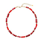 Elisheva Natural Stone Choker Necklace for Women, Boho Natural Emperor Jasper Stone Lace Agate Beaded Crystal Necklace, Gemstone Jewelry Gift for Her - style: red emperor stone choker