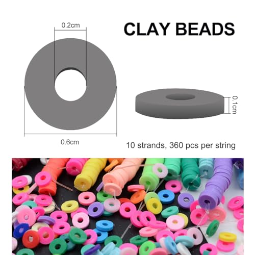 MIIIM 3600 PCS 10 Strands Polymer Clay Beads for Jewelry Making, Vinyl Heishi Beads 6mm for Surfer Bracelets Necklace Making (Grey) - color: XN01-Grey