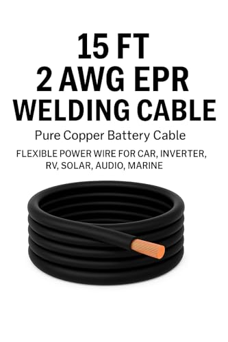 2 AWG EPR Welding Cable, Pure Copper Battery Cable,Flexible Power Wire for Car, Inverter, RV, Solar, Audio, Marine Applications, Black and Red (15 FT Black, 2 AWG) - color: 15 FT BLACK