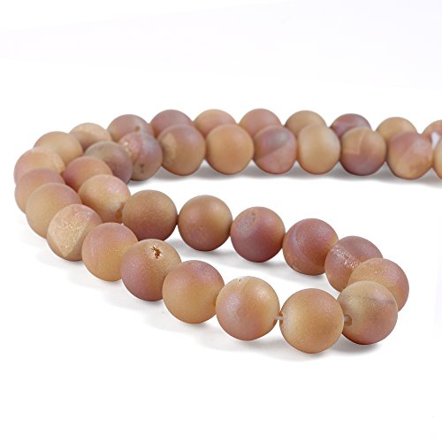RUBYCA Round Dyed Electroplated Druzy Agate Quartz Crystal Gemstone Beads (1 Strand, Coffee, 8mm) - color: Coffee, size: 8mm