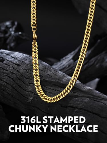 Bandmax Cuban Link Necklace for Men, Stainless Steel Chain, 5/7/10/13.5mm - color: e. 5mm Gold, size: 26 inch