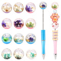 12Pcs Cute Dried Flower Pen Cap Beads for Beadable Pens Colorful Half-Hole Focal Beads for DIY Craft Bracelet Necklace Earrings Keychain Jewelry Making - color: Dried Flower