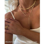 3PCS Gold Necklaces for Women,Chunky Statement Gold Plated Necklace Stack Layered Sterling Silver Herringbone Chains for Women Dainty Trendy Silver Chains Stacked Jewelry Gifts - color: gold Y-necklace set