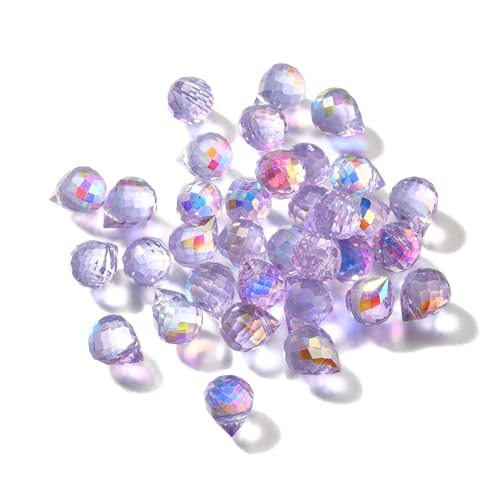 100pcs Lilac Glass Teardrop Beads Charms Water Drop Faceted AB Color Plated Beads Top Drilled Sparkly Prisms Chandelier Dangle Charms for DIY Earrings Necklace Bracelet Jewelry Craft 10.5x8mm - color: Lilac