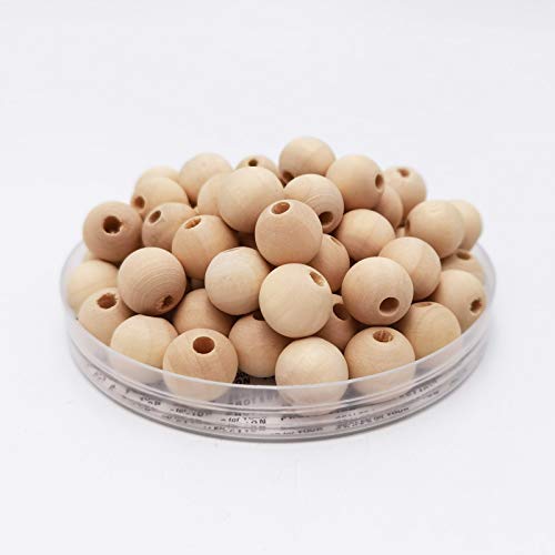 INSPIRELLE 320pcs 14mm Natural Wood Beads Unfinished Round Wooden Loose Beads Wood Spacer Beads with 10M Jute Twine for Craft Making Home Decoration - size: 14mm