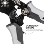 Klein Tools 34055 Ferrule Crimping Tool, Square Crimper Pliers for 10 to 22 AWG Wire Terminals, Built-In Adjustable Ratchet, for Electrical Work - size: Square Crimper