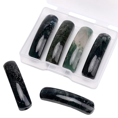 BEADIA Natural Curved Moss Agate Stone Beads 36x10mm 4pcs for DIY Bracelet Jewelry Making - color: Moss Agate
