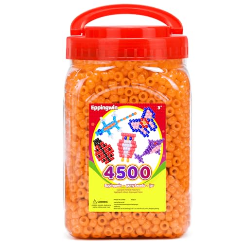 Eppingwin 2.5 lb Wholesale Large Pony Beads (6x9 mm) Bucket, Easy Storage Beads Bulk, Over 4500 Pony Bead for Jewelry Making, Crafts (Orange) - color: Orange, size: 4500+ Beads (1 Pack)