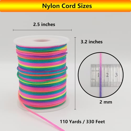 2 mm 330 Feet Satin Nylon Cord String for Jewelry Making Bracelet Necklaces Beading Thread Rattail Macrame Kumihimo Chinese Knot Craft - size: Rainbow