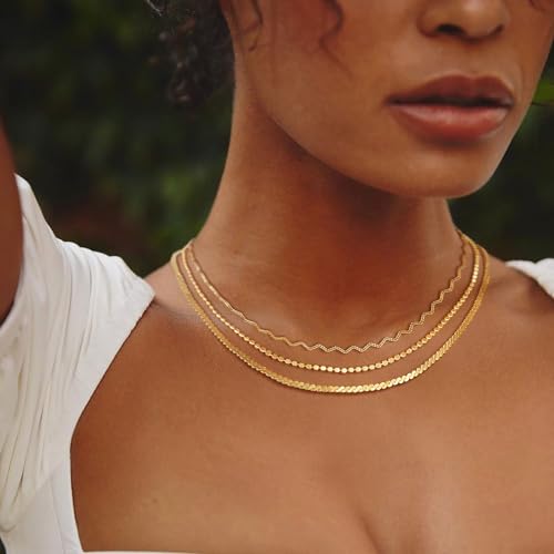 Dremmy Studios Dainty Gold Choker Necklace for Women 14K Gold Plated Coin Disc Figaro Layered Beaded Flat Mariner Sideways Cross Wishbone Link Clavicle Necklaces - style: 2.0mm Beaded Chain