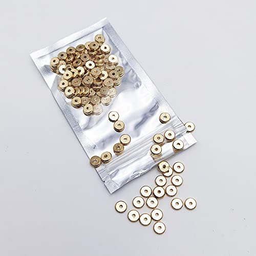 INSPIRELLE 100pcs Heishi Beads 8mm Long-Lasting Disc Brass Rondelle Spacer Beads Pale Gold Plated Flat Round Shape Jewelry Metal Spacers for Bracelet Necklace Jewelry Making - color: Pale Gold, size: 8mm