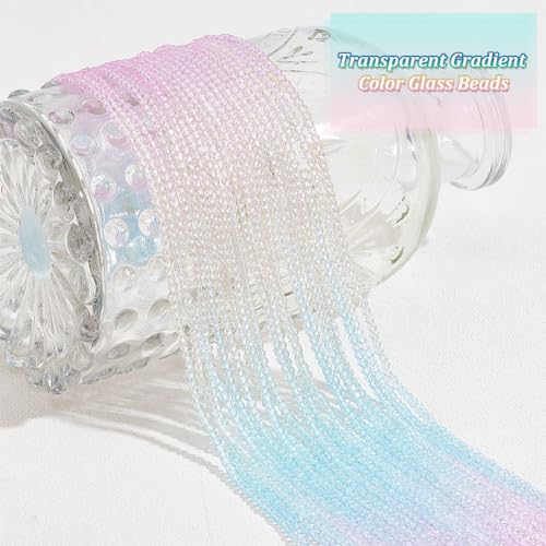 PandaHall 3720pcs 2mm Crystal Faceted Glass Beads, 20 Strands Tiny Loose Spacer Beads, Small Faceted Gemstone Strands for Bracelets Jewelry Making (Blue Gradient Mix)