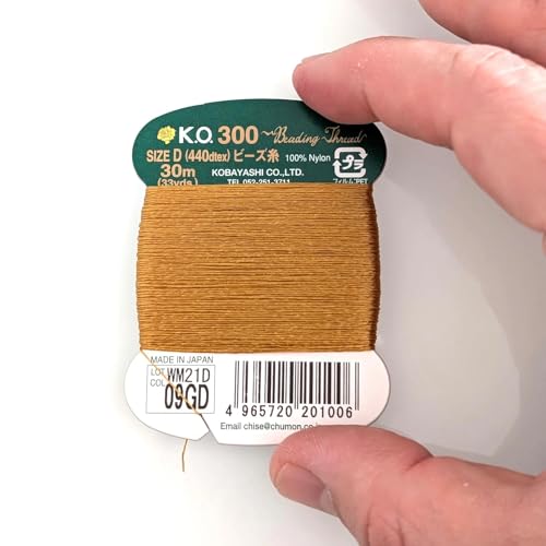 KO Beading Nylon Thread Black, 33 Yards / 30 Meters Card, Size D 440dtex / 0.15mm Diameter, Pre-Waxed Nylon Thread.