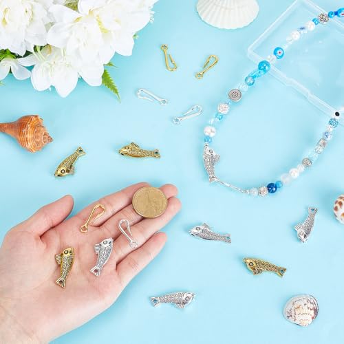 PH PandaHall 40 Sets Fish Toggle Clasps, 34mm OT Clasps Alloy Jewelry Clasp Closure Metal T Bar Clasp Closure Clip Connector for Necklaces Bracelets Jewelry Craft Making, Antique Golden/Silver