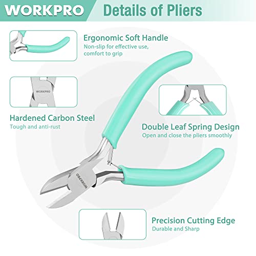 WORKPRO Jewelry Pliers Set, 3 Pack Jewelry Making Tool Kit Includes Mini Needle Nose Plier/Chain Nose Plier, Round Nose Plier and Wire Cutter for Jewelry Repair, DIY Crafts, Jewelry Making Supplies - color: Light Blue, Light Green, Pink
