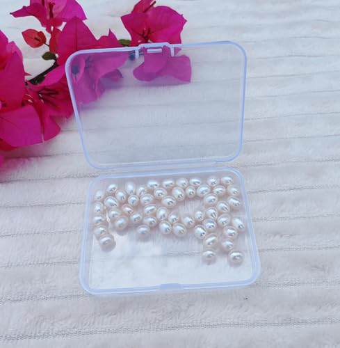 50 Pcs Real Pearl Beads for Jewelry Making AAA 7-8 mm Non-Porous Natural Pearls Beads Real Freshwater Pearls Oval Pearl Bead Loose Gemstone Bead Gift for Mother's Day.,DIY Gifts. - color: White 7-8mm, no holes.
