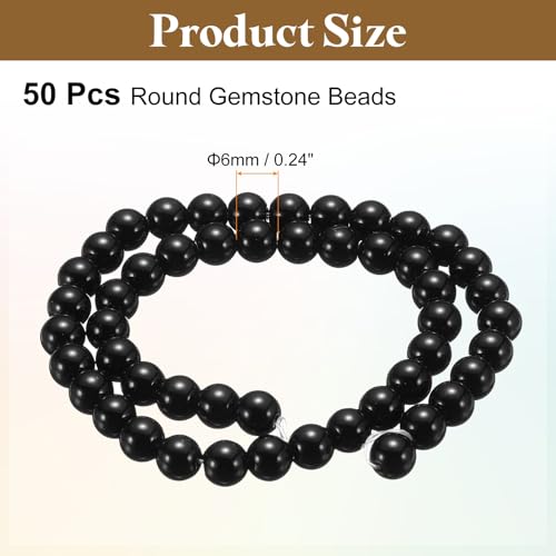 HARFINGTON 50pcs Natural Stone Beads 6mm Black Agate Round Gemstone Stone Loose Beading Real Genuine Smooth Balls Bead for Jewelry Making Bracelets Necklace Earrings DIY - color: Black Agate, size: 6mm