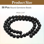 HARFINGTON 50pcs Natural Stone Beads 6mm Black Agate Round Gemstone Stone Loose Beading Real Genuine Smooth Balls Bead for Jewelry Making Bracelets Necklace Earrings DIY - color: Black Agate, size: 6mm