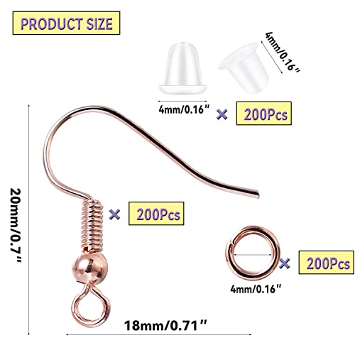 600Pcs Hypoallergenic Earring Hooks, Rose Gold Earring Making Kit, Supplies with Earring Backs and 4mm Jump Rings for Jewelry Making (Rose Gold) - color: Rose Gold