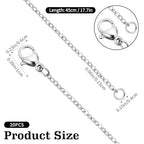 QFGasre 17.5 Inch Stainless Steel Necklace Chain 0.8mm Bulk Chain Necklace Silver Link Chains Adjustable Silver Chains Pack DIY Cable Jewelry Making Men Women 20pcs