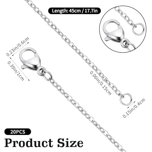 QFGasre 17.5 Inch Stainless Steel Necklace Chain 0.8mm Bulk Chain Necklace Silver Link Chains Adjustable Silver Chains Pack DIY Cable Jewelry Making Men Women 20pcs