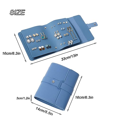 LAKE OF FIRE Earring Holder Organizer with Foldable Book Design Jewelry Book Organizer, Portable Pu Leather Travel Earring Case(Blue) - color: Blue