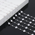 KYUNHOO 16.4 Feet Silver Chains for Jewelry Making Artificial Pearl Bead Chain on Spool with Lobster Clasps and Jump Rings - color: Shell Silver