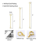 3 Pcs 925 Sterling Silver Necklace Extenders for Women Durable Strong Removable Necklace Bracelet Anklet Extension Jewelry Making Chains - color: 2 3 4 Inch, Gold