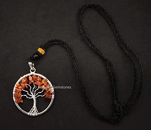 Amazing Gemstone Crystals and Healing Stones Carnelian Necklace - Gold Chain Necklace Pendant - Real Crystal Necklace - color: Tree of Life, size: 1 PIECE