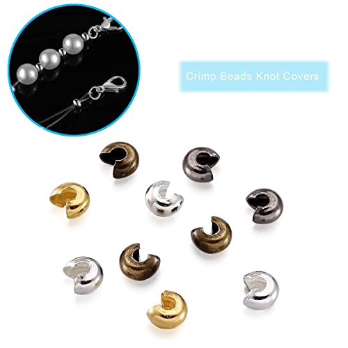 1400 Pieces Brass Tube Crimp Beads Wire Guardians Crimp Bead Knot Covers Bead Tips Knot Covers for DIY Bracelets Necklaces Jewelry Making Crafts Supplies (Silver) - color: Silver