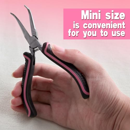 Mini Bent Needle Nose Pliers with Serrated Jaw, Soft Grip for Jewelry Making, Wire Wrapping and Object Gripping - style: Bent Needle Nose Plier Serrated Jaws