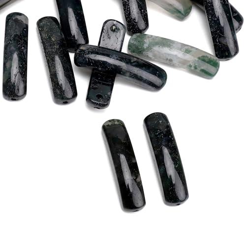 BEADIA Natural Curved Moss Agate Stone Beads 36x10mm 4pcs for DIY Bracelet Jewelry Making - color: Moss Agate