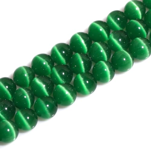HAAMIIQII 8mm Grass Green Cat Eye Glass Round Crystal Stone Loose Gemstone Beads for Jewelry Making Bracelets Necklaces Earrings Crafts (45-50pcs) - color: Grass Green, size: 8mm (45pcs)
